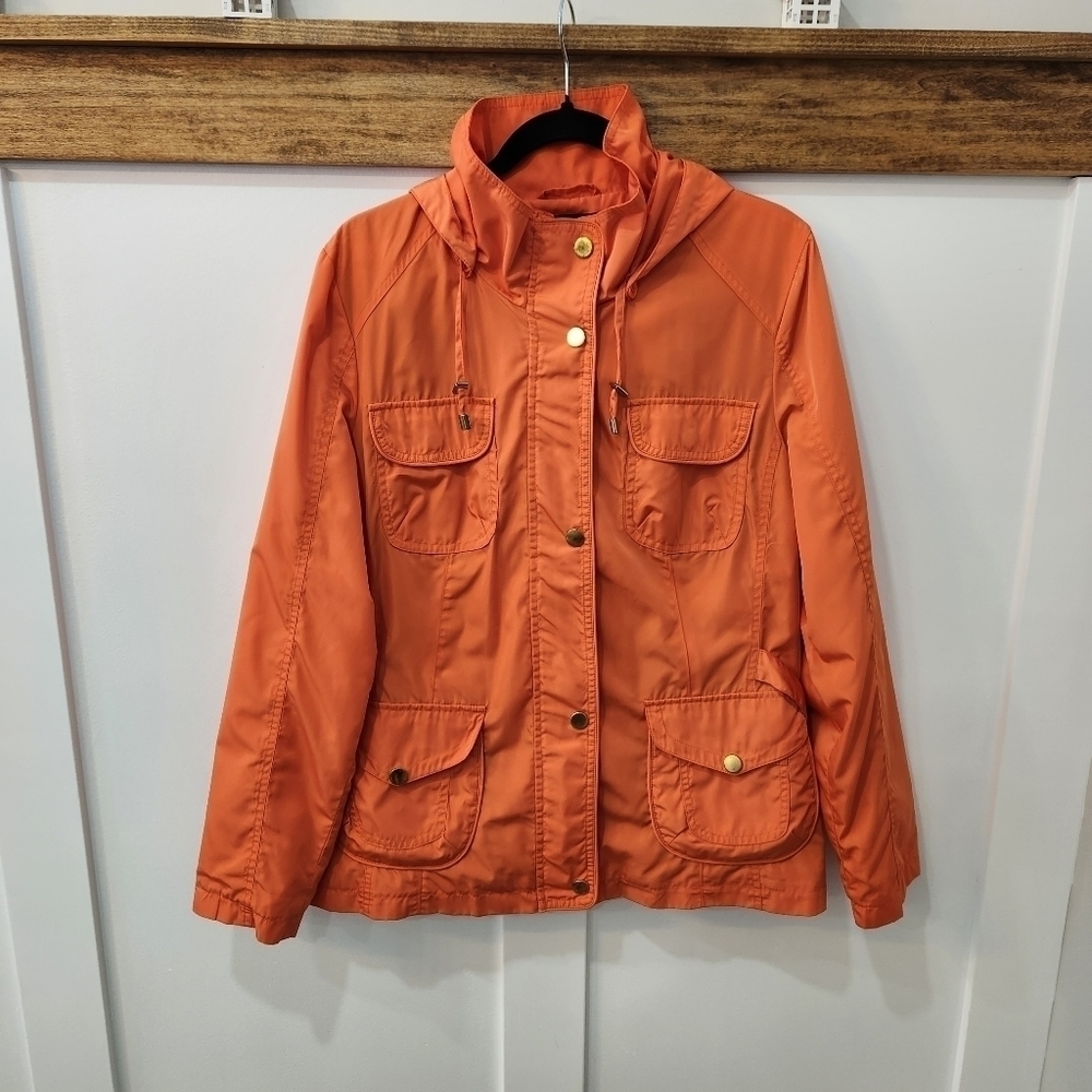Utex Orange Parka Jacket Coat Windbreaker With Removable Hood - L - Vintage.